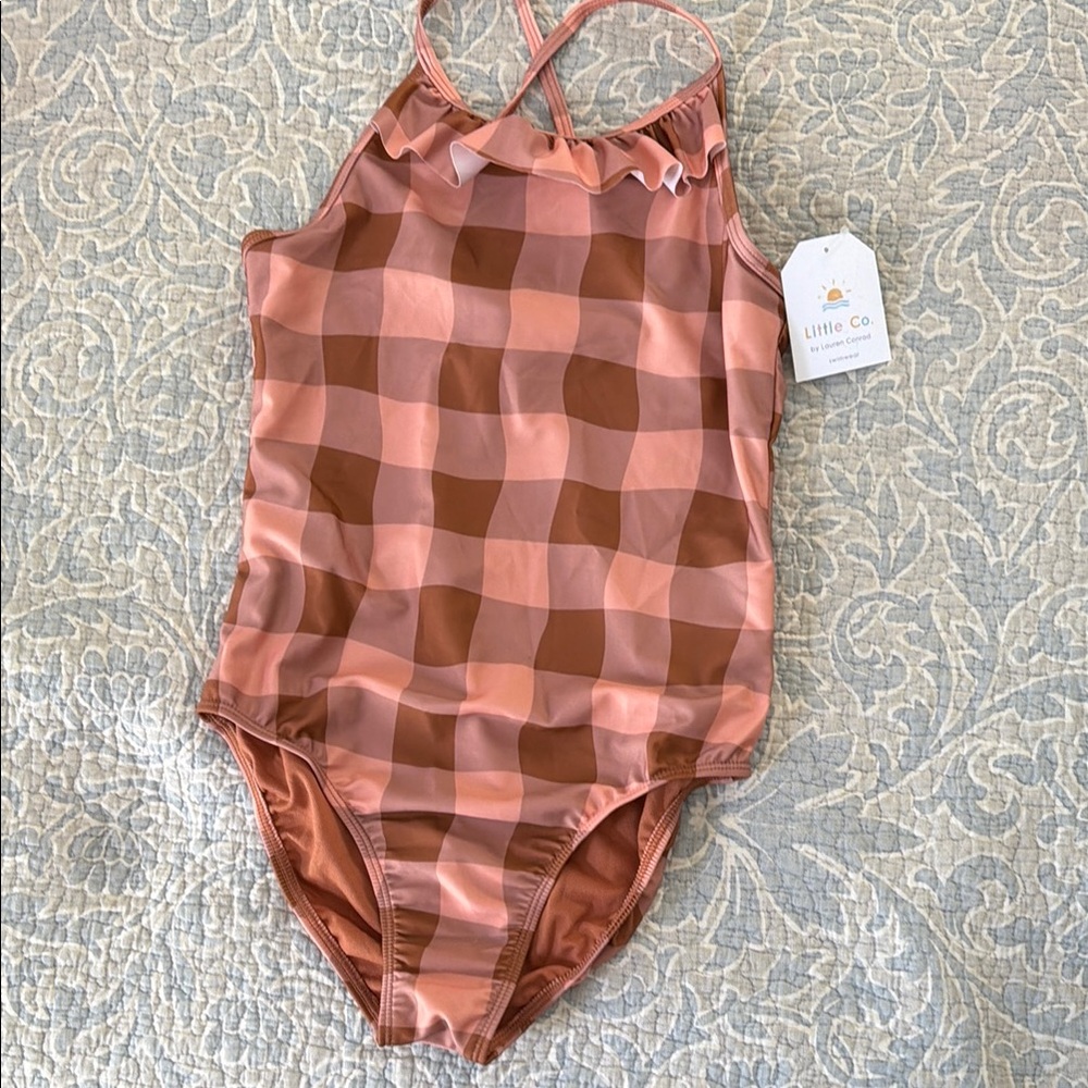Pink and Brown Checkered Swimsuit